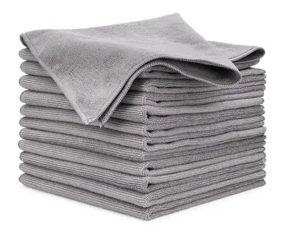A stack of microfiber cloths on a white background, perfect for auto detailing training.