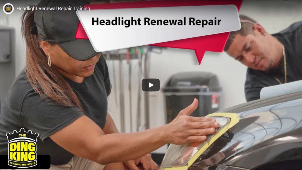 student buffing out a headlight while learning how to perform Headlight Renewal.