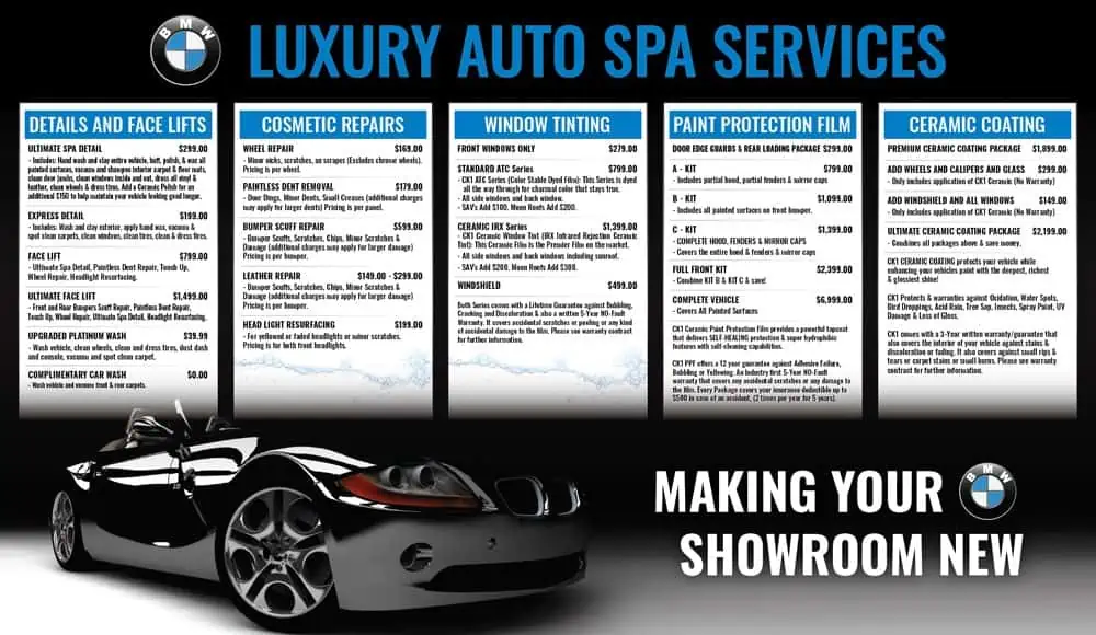Luxury auto spa services offering TOTAL Recon Training for a pristine showroom appearance.
